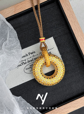 花丝古钱币满钻平安扣越南沙金吊坠沙金镂空甜甜圈同款绳项链