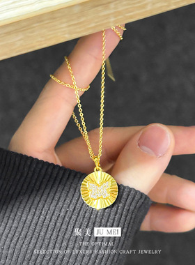 小众设计感金工圆车花点钻蝴蝶吊坠越南沙金百搭精致蝴蝶锁骨项链