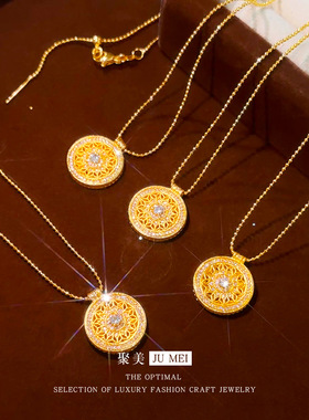 轻奢仿真黄金众设计感女款越南沙金微镶镂空花窗吊坠爆闪珠珠项链