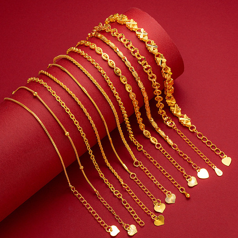 越南沙金精致手链女款多款时尚小鱼幸运草蛇骨盒子麻花细手链