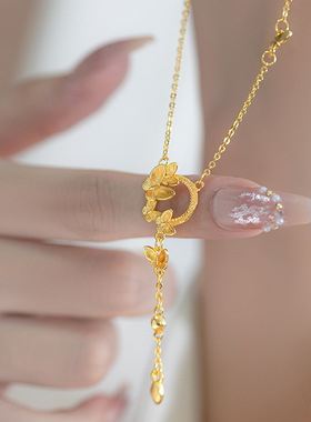 小众超仙气高级感蝴蝶花环锡金锁骨链时尚蝴蝶流苏女越南沙金项链