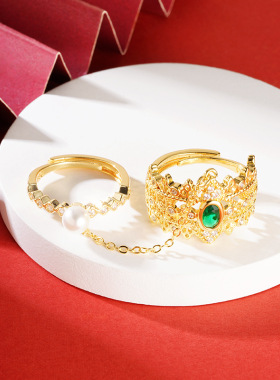 越南沙金流苏戒指ins风高级设计感小众锡金精锻工艺黄金高保色