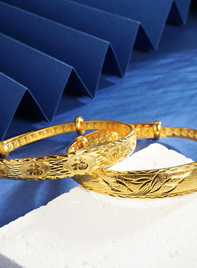 越南沙金凤凰福字中国风仿金推拉手镯手工车花手环手饰品黄金配饰