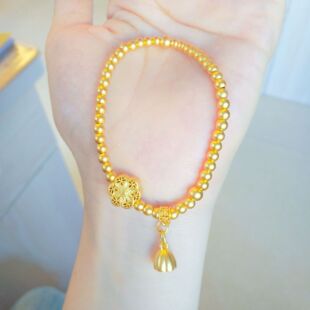 六相花莲蓬锡金手链古法传承黄金4mm圆珠手串金店同款沙金福子饰