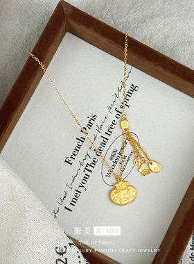 新中式设计感越南沙金福袋项链女新款福气满满钱袋子流苏锁骨套链