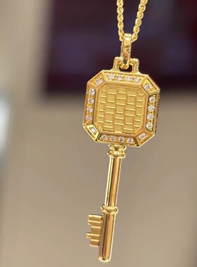 周家同款传喜系列钥匙吊坠越南沙金镶钻锆石项链女款设计感坠子