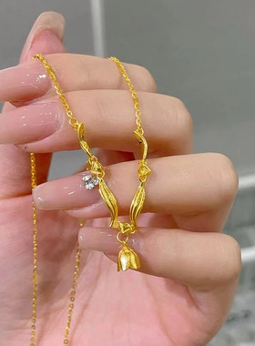 梦幻铃幸福铃兰花套链女士项链新中式越南沙金一体链套链新款链