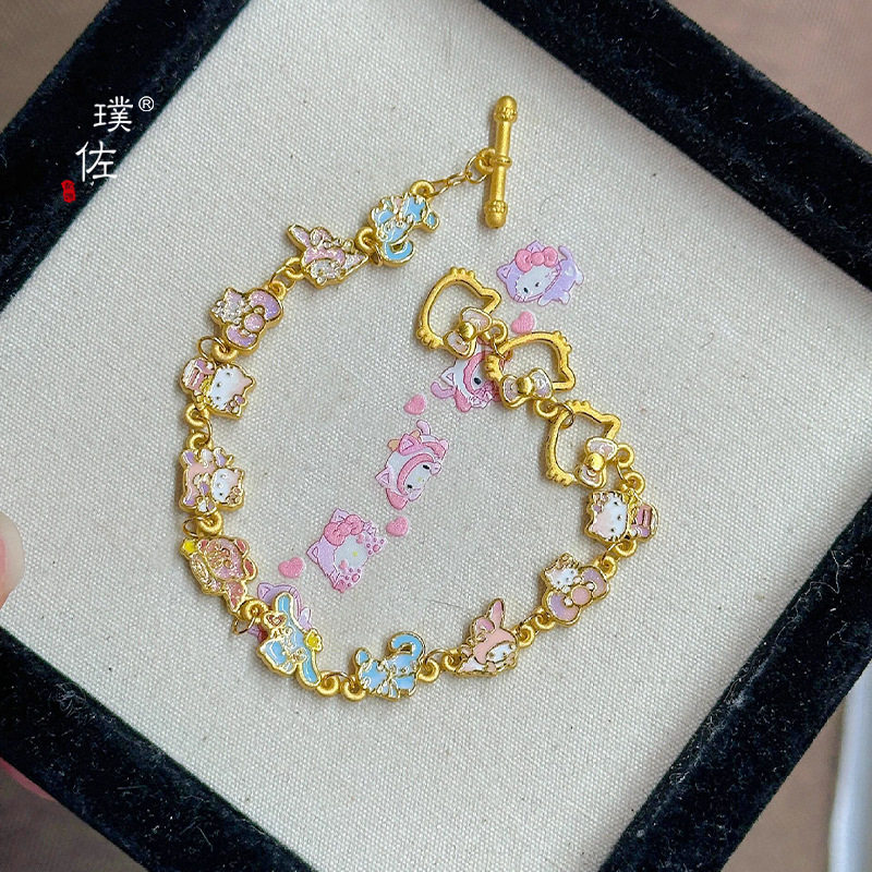金店同款沙金玉桂狗美乐蒂kt猫手链小众可爱卡通闺蜜礼物送女友