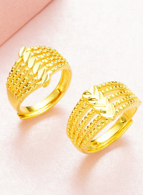 沙金黄金多线爱心戒指沙金真金开口女戒黄金跨境爆款锡金配饰