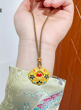 金店同款沙金花丝凤华如意蓝花锁包皮绳项链锡金毛衣链送女友礼物