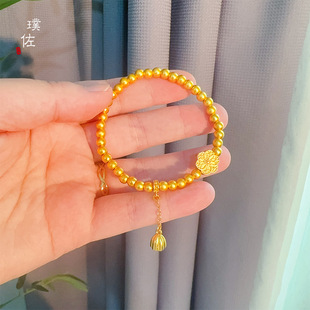 金店同款古法沙金藏蕴传承福满莲华莲蓬福子六相花黄金手链女送礼