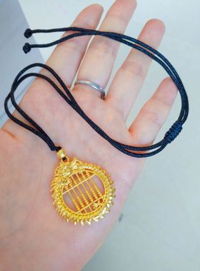 中国风算盘龙牌吊坠 沙金古法工艺挂坠黄金真金项链锡金首饰