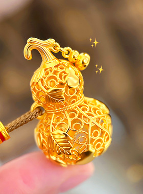 古法越南沙金镂空子母花丝葫芦项链新中式花丝工艺福禄吊坠色颈链
