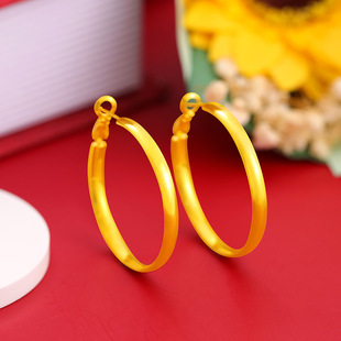 新品金光面越南沙金耳饰女款圆圈耳环简约黄金素圈百搭大耳圈