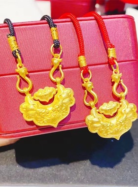 沙金莲花鲤鱼孔雀扣头锁吊坠新款古法锦鲤锁包项链国潮红绳毛衣