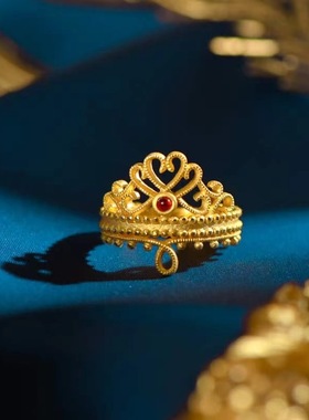 越南沙金皇冠戒指女款气质首饰黄金开口锡金戒指闺蜜生日礼物