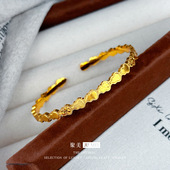 新中式 碎冰冰拉丝葫芦开口手镯女轻奢小众精致高级感越南沙金手环