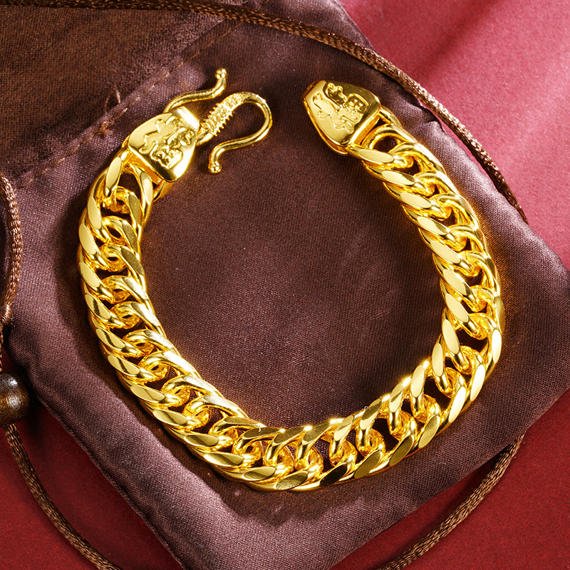 爆款光面扁越南沙金手链霸气复古百搭男女黄金罗马链热销款