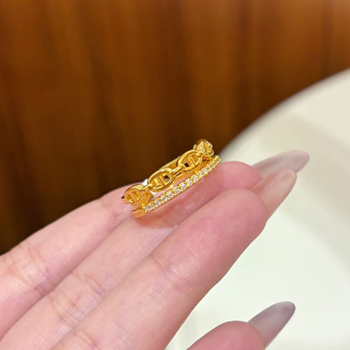 高级感猪鼻子排钻双层戒指女轻奢结婚仿三金越南沙金指环送仿真金