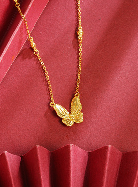 越南沙金花月佳期蝴蝶项链女新品夏季轻奢风久不掉色黄金饰品首饰