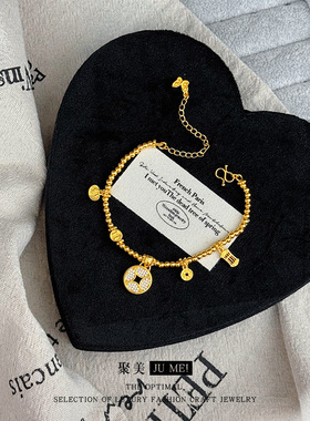 红书轻奢设计感微镶日进斗金手链越南沙金新中式国风算盘铜钱手链