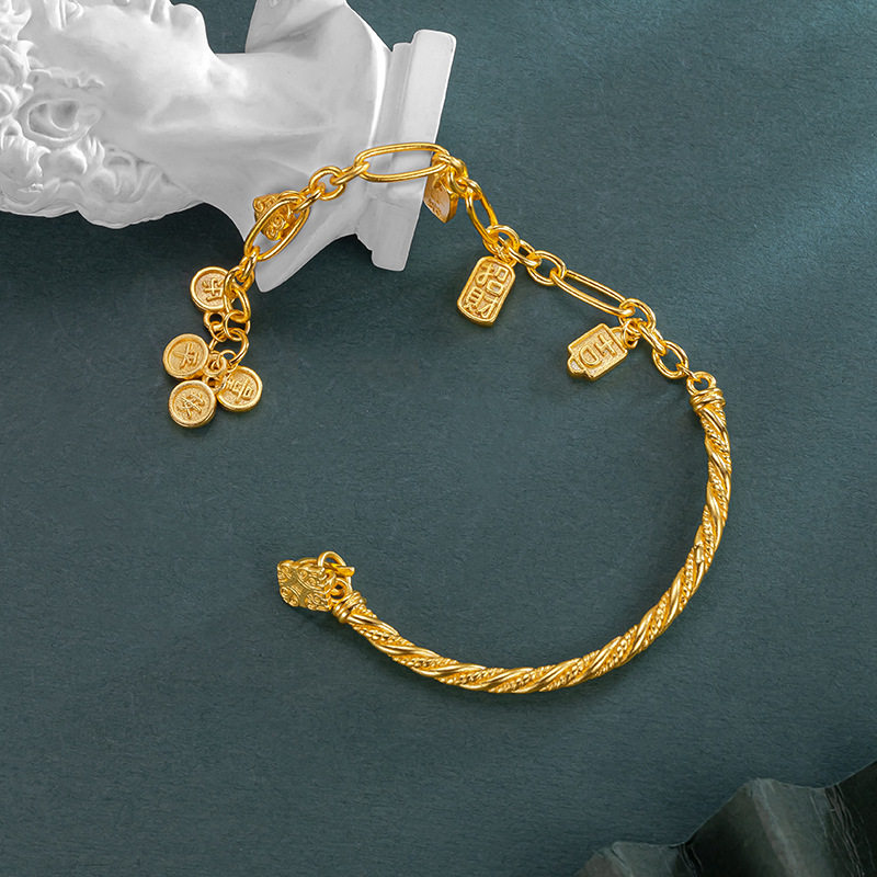 黄金平安喜乐半镯越南沙金手链吉言金半镯半链手链手镯生日礼物送