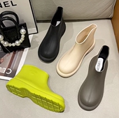 日系时尚 水靴短筒雨靴加绒保暖厨房工作胶鞋 雨鞋 女防滑低帮防水鞋