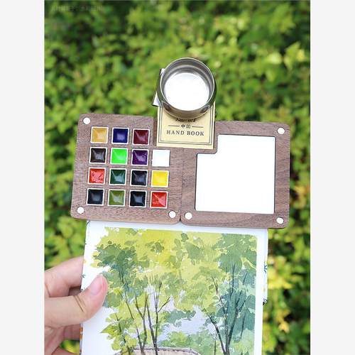 迷你水彩颜料盒和小本子指尖画板画画套装亚克力盒随身便携手账本