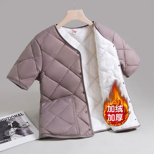 半袖马甲女加绒加厚工作服羽绒棉内胆小马夹短袖棉衣护肩背心坎肩