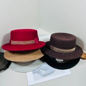 饰澳洲羊毛平顶帽礼帽女时尚 秋冬新款 链条装 复古优雅显脸小盆帽潮