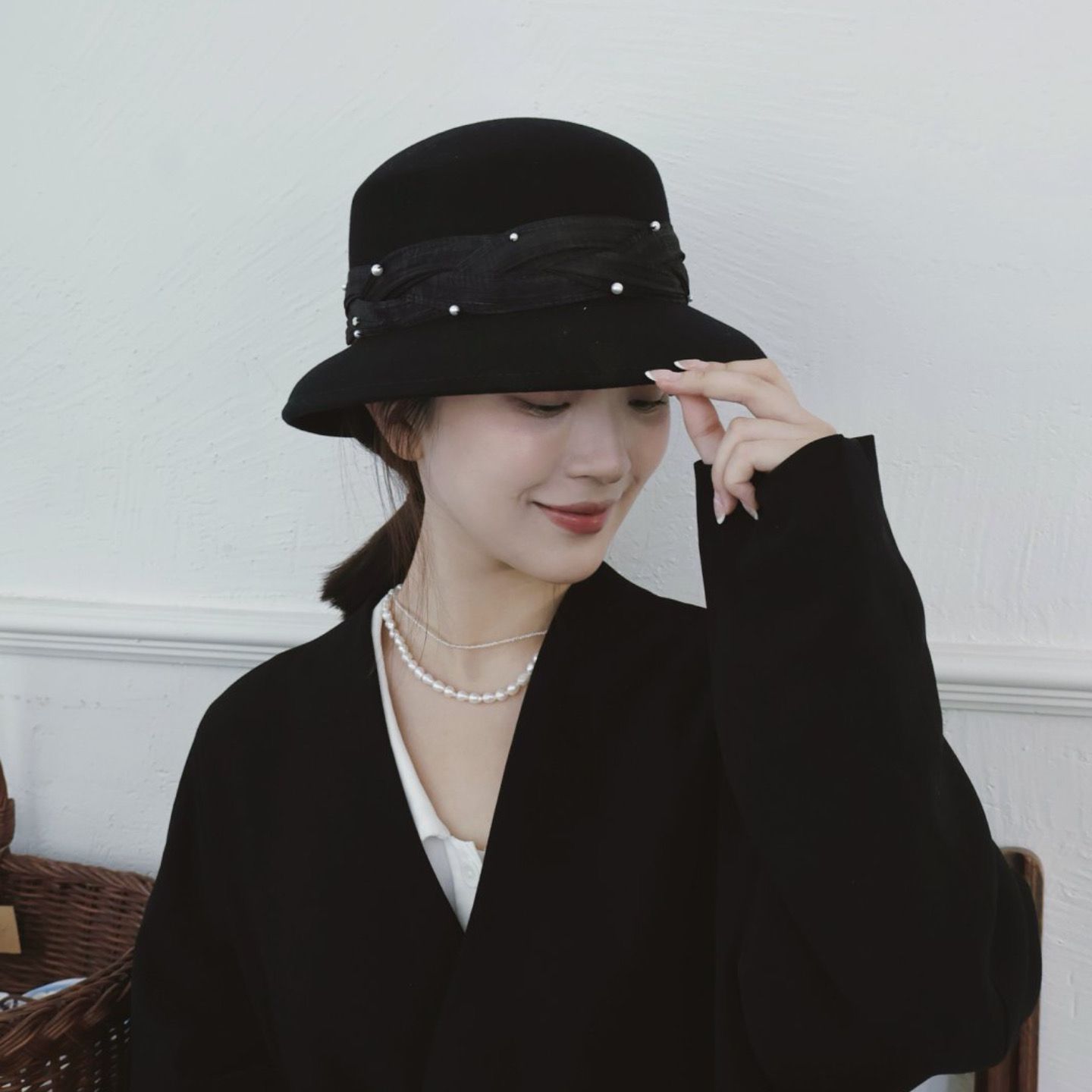 新款法式轻奢真丝麻装饰渔夫帽女