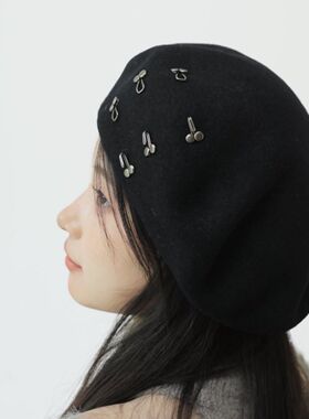 日本CA4LA同款100羊毛挂钩装饰贝雷帽女时尚百搭优雅画家帽盆帽潮