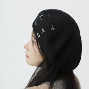 日本CA4LA同款100羊毛挂钩装饰贝雷帽女时尚百搭优雅画家帽盆帽潮