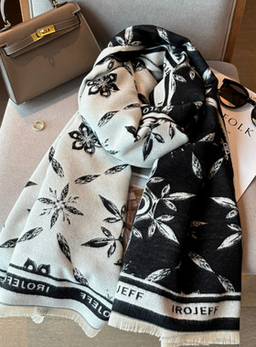 2025新款秋冬黑白仿羊绒围巾女冬季保暖两用披肩外搭高级感围脖