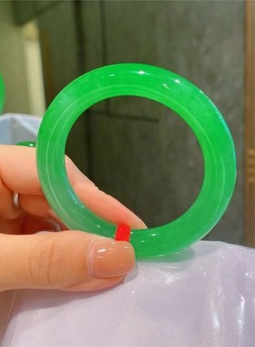 冰种阳绿翡翠手镯缅甸天然帝王满绿翡翠玉手镯子圆条女款送礼时尚