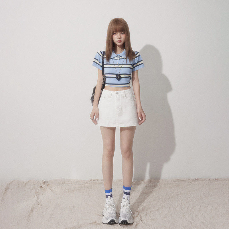 弄格白色牛仔短裙女夏季ins博主包臀裙子百搭高腰显瘦a字半身裙