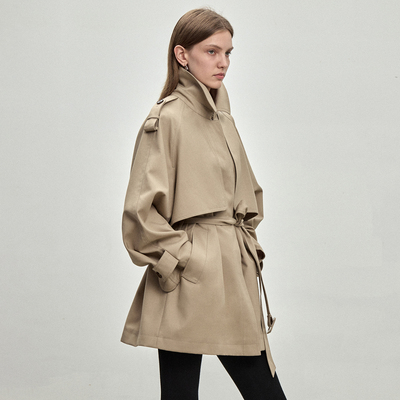 BLUEWEDIAN时尚秀场风精纺羊毛多穿中长款风衣外套