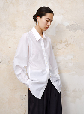 博主同款丨BLUEWEDIAN可调节收腰衬衫女设计感小众宽松廓形白衬衣
