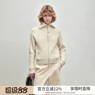 BLUEWEDIAN时尚静奢简约廓形拉链羊毛开衫毛衣上衣