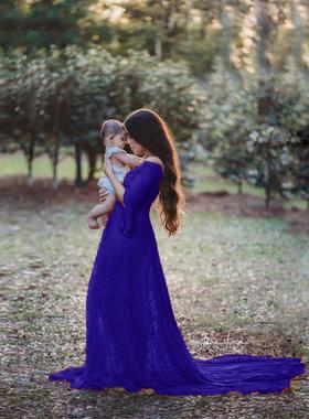 super collar fluttering trumpet lace dress tail women long