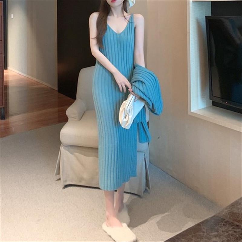 Set Knitted Slimming Two-piece Suspender Sweater Fashion