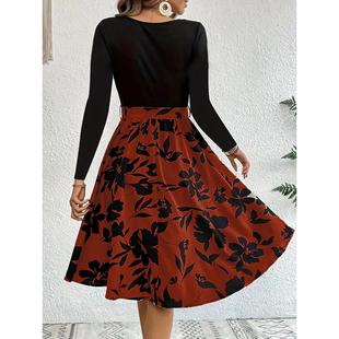 dress womens waist fashion neck casual holiday flower print