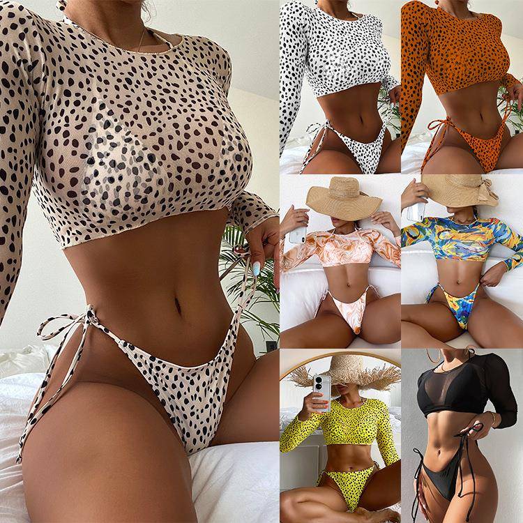 bikini sexy print leopard swimsuit three-piece womens