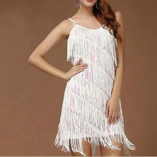 Latin Adult Tassel Skirt Dress Suspender Performance Sequin