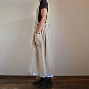 long home high cotton long and apron waist loose linen