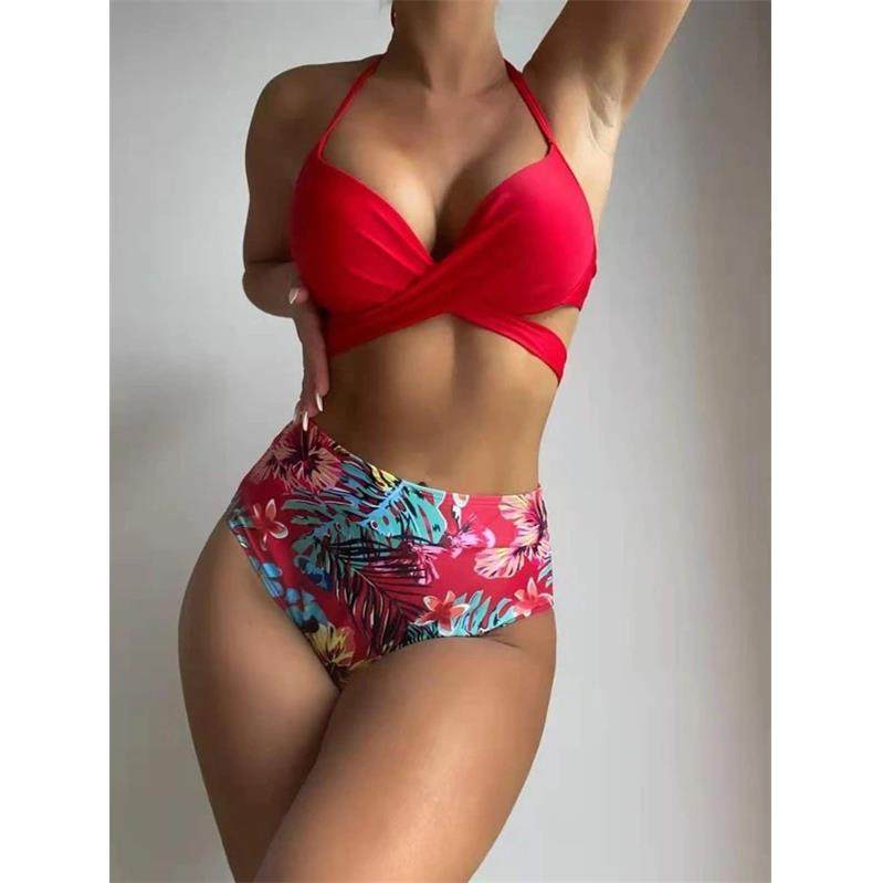 two-piece high boxer swimsuit women waist Sexy bikini for