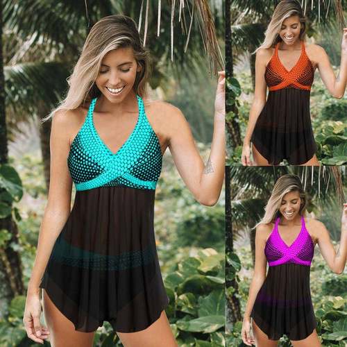 Digital large size gauze skirt bikini plus size swimsuit