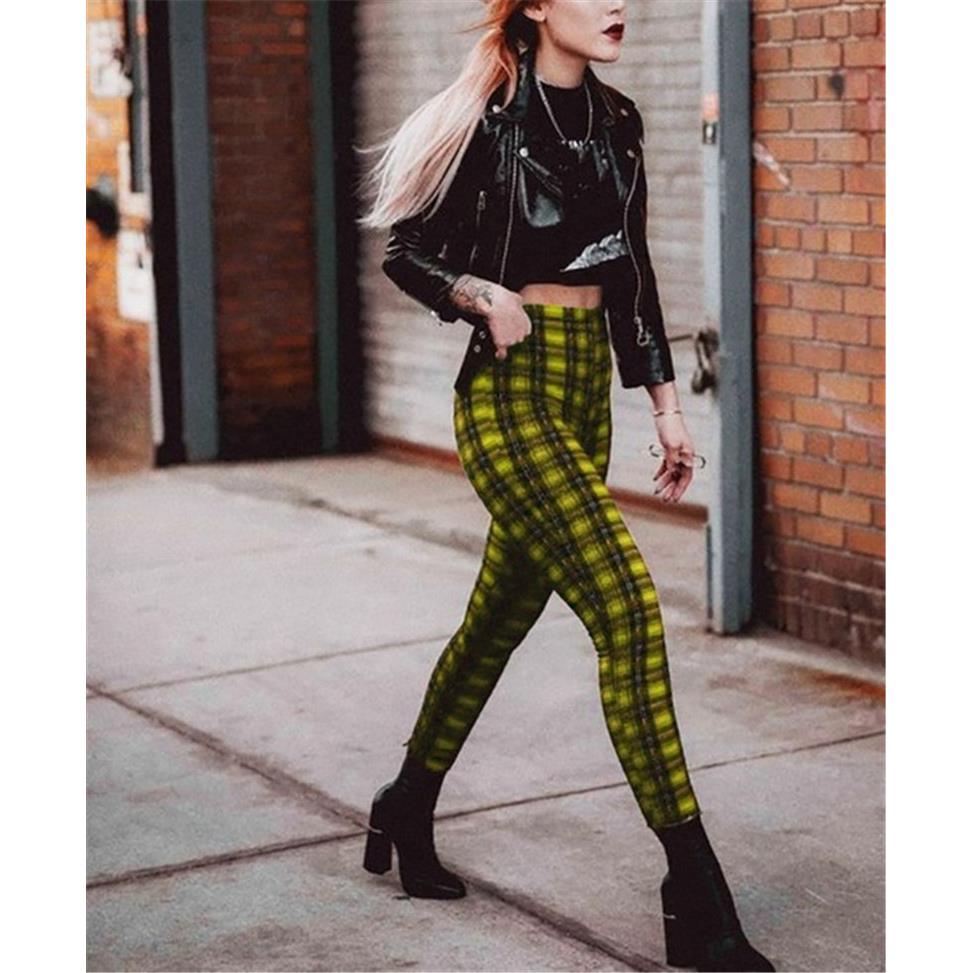 red trousers leggings pants pencil plaid fashion female -
