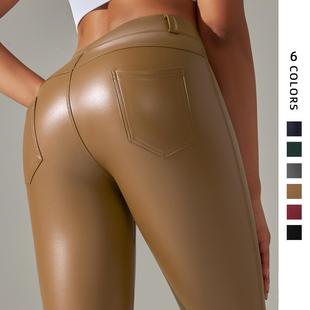 tights leather shaping pants tuck pants nine-point waist