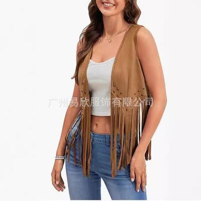 Jacket Western Bohemian Sleeveless Vest Open Front Suede